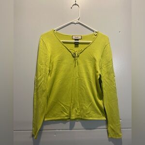 Express Lime Long Sleeve V-Neck Top